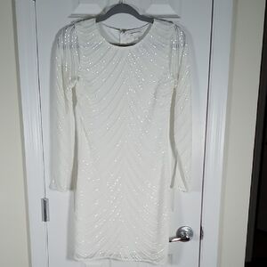 Giani Bini White Long Sleeve Sequin Dress Size Small